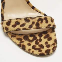 مملوكة مسبقًا صندل جيانفيتو روسي بورتوفينو شعر عجل بنقشة فهد بني/بيج بسوار للكاحل مقاس 36.5