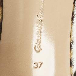 مملوكة مسبقًا صندل جيانفيتو روسي بورتوفينو شعر عجل بنقشة فهد بني/بيج بسوار للكاحل مقاس 36.5