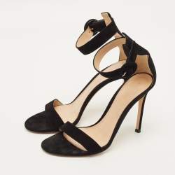 Pre Owned Gianvito Rossi Portofino Size 37 Black Suede Ankle Strap Sandals