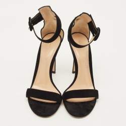 Pre Owned Gianvito Rossi Portofino Size 37 Black Suede Ankle Strap Sandals