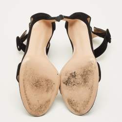 Pre Owned Gianvito Rossi Portofino Size 37 Black Suede Ankle Strap Sandals