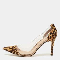 مملوكة مسبقًا Gianvito Rossi Plexi Size 38 Brown/Transparent Leopard Print Calf Hair and PVC Pumps