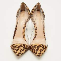 Pre Owned Gianvito Rossi Plexi Size 38 Brown/Transparent Leopard Print Calf Hair and PVC Pumps