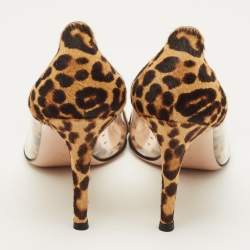 Pre Owned Gianvito Rossi Plexi Size 38 Brown/Transparent Leopard Print Calf Hair and PVC Pumps