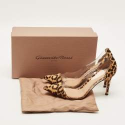 Pre Owned Gianvito Rossi Plexi Size 38 Brown/Transparent Leopard Print Calf Hair and PVC Pumps
