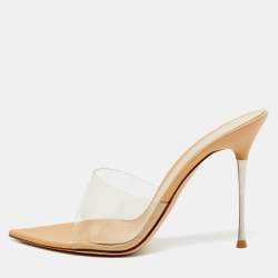 Pre Owned Gianvito Rossi Elle Size 39 Beige/Transperent Leather and PVC Mules