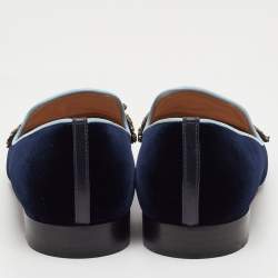 Pre Owned Gianvito Rossi x Mary Katrantzou Size 37 Navy Blue Velvet Fish Embroidered Slip On Loafers