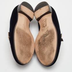 Pre Owned Gianvito Rossi x Mary Katrantzou Size 37 Navy Blue Velvet Fish Embroidered Slip On Loafers