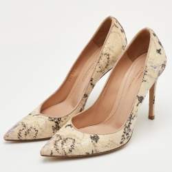 Pre Owned Gianvito Rossi Size 37.5 Multicolour Print Sequin Fabric Pointed Toe Pumps