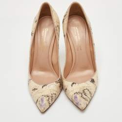 Pre Owned Gianvito Rossi Size 37.5 Multicolour Print Sequin Fabric Pointed Toe Pumps