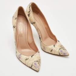 Pre Owned Gianvito Rossi Size 37.5 Multicolour Print Sequin Fabric Pointed Toe Pumps