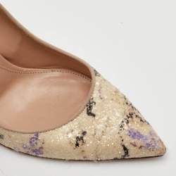 Pre Owned Gianvito Rossi Size 37.5 Multicolour Print Sequin Fabric Pointed Toe Pumps