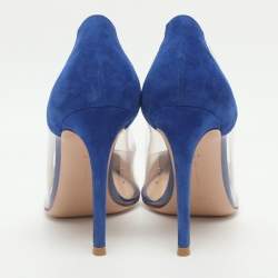 Pre Owned Gianvito Rossi Plexi Size 38.5 Blue/Gold PVC and Suede Pumps