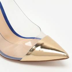 Pre Owned Gianvito Rossi Plexi Size 38.5 Blue/Gold PVC and Suede Pumps
