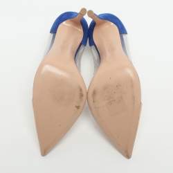 Pre Owned Gianvito Rossi Plexi Size 38.5 Blue/Gold PVC and Suede Pumps
