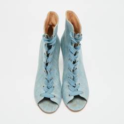 Pre Owned Gianvito Rossi Size 39 Blue Denim Lace Up Open Toe Ankle Length Boots