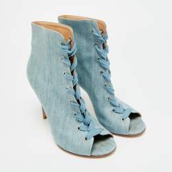 Pre Owned Gianvito Rossi Size 39 Blue Denim Lace Up Open Toe Ankle Length Boots