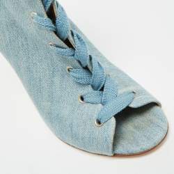 Pre Owned Gianvito Rossi Size 39 Blue Denim Lace Up Open Toe Ankle Length Boots
