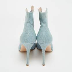 Pre Owned Gianvito Rossi Size 39 Blue Denim Lace Up Open Toe Ankle Length Boots