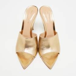 Pre Owned Gianvito Rossi Elle Size 40.5 Metallic Leather Slide Sandals