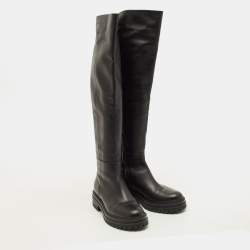 مملوكة مسبقًا Gianvito Rossi Moka Size 37.5 Black Leather Knee Length Boots