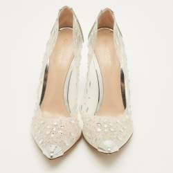 Pre Owned Gianvito Rossi Halley Size 38 Transparent/Silver Patent Leather and PVC Crystal Embellished Pumps