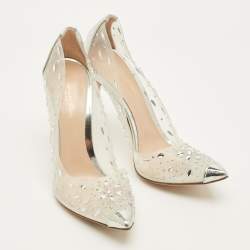 Pre Owned Gianvito Rossi Halley Size 38 Transparent/Silver Patent Leather and PVC Crystal Embellished Pumps