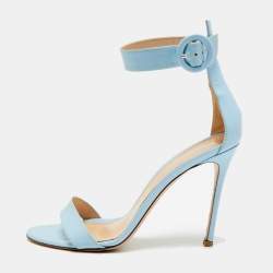 Pre Owned Gianvito Rossi Portofino Size 39.5 Blue Leather Ankle Strap Sandals