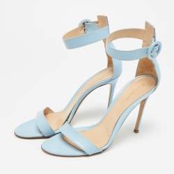 Pre Owned Gianvito Rossi Portofino Size 39.5 Blue Leather Ankle Strap Sandals