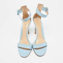 Pre Owned Gianvito Rossi Portofino Size 39.5 Blue Leather Ankle Strap Sandals