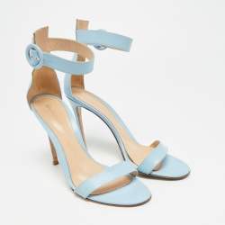 Pre Owned Gianvito Rossi Portofino Size 39.5 Blue Leather Ankle Strap Sandals