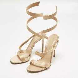 Pre Owned Gianvito Rossi Opera Size 39.5 Beige Satin Ankle Strap Sandals