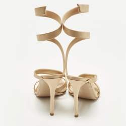 Pre Owned Gianvito Rossi Opera Size 39.5 Beige Satin Ankle Strap Sandals