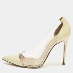 Pre Owned Gianvito Rossi Plexi Size 40 Light Yellow/Transparent Patent Leather and PVC Pumps