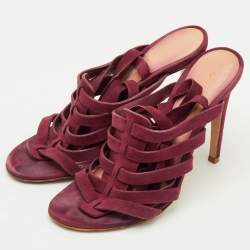 Pre Owned Gianvito Rossi Size 37.5 Burgundy Suede Open Toe Ankle Wrap Sandals