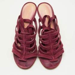 Pre Owned Gianvito Rossi Size 37.5 Burgundy Suede Open Toe Ankle Wrap Sandals
