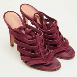 Pre Owned Gianvito Rossi Size 37.5 Burgundy Suede Open Toe Ankle Wrap Sandals