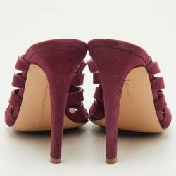 Pre Owned Gianvito Rossi Size 37.5 Burgundy Suede Open Toe Ankle Wrap Sandals