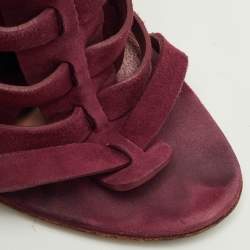 Pre Owned Gianvito Rossi Size 37.5 Burgundy Suede Open Toe Ankle Wrap Sandals