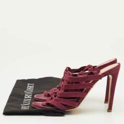 Pre Owned Gianvito Rossi Size 37.5 Burgundy Suede Open Toe Ankle Wrap Sandals