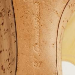 Pre Owned Gianvito Rossi Size 37 Light Yellow Patent Leather Cork Platform Wedge Slingback Sandals