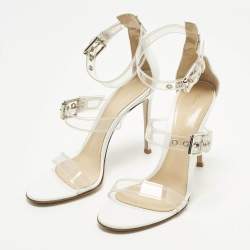 مملوكة مسبقًا صندل جيانفيتو روسي جابي من البي في سي الشفاف والجلد الأبيض بحزام كاحل مقاس 39