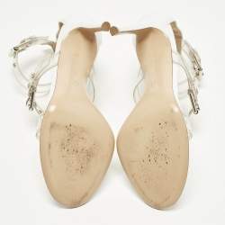 مملوكة مسبقًا صندل جيانفيتو روسي جابي من البي في سي الشفاف والجلد الأبيض بحزام كاحل مقاس 39