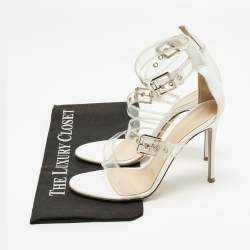 مملوكة مسبقًا صندل جيانفيتو روسي جابي من البي في سي الشفاف والجلد الأبيض بحزام كاحل مقاس 39