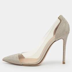 Pre Owned حذاء كعب عالي جيانفيتو روسي مزين بليكسي سويدي رمادي / فضي بلاستيك شفاف مقاس 40