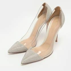 مملوكة مسبقًا Gianvito Rossi Plexi Embellished Size 40 Grey/Silver Suede and PVC Pumps