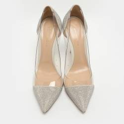 مملوكة مسبقًا Gianvito Rossi Plexi Embellished Size 40 Grey/Silver Suede and PVC Pumps