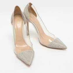 مملوكة مسبقًا Gianvito Rossi Plexi Embellished Size 40 Grey/Silver Suede and PVC Pumps