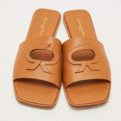 Pre Owned Gianvito Rossi Ribbon Size 41 Brown Leather Flat Slides