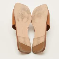 Pre Owned Gianvito Rossi Ribbon Size 41 Brown Leather Flat Slides